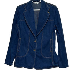 Ms. Lee Women's Denim Blue Jean Two Button Blazar/Jacket Side Pockets Size 11/12